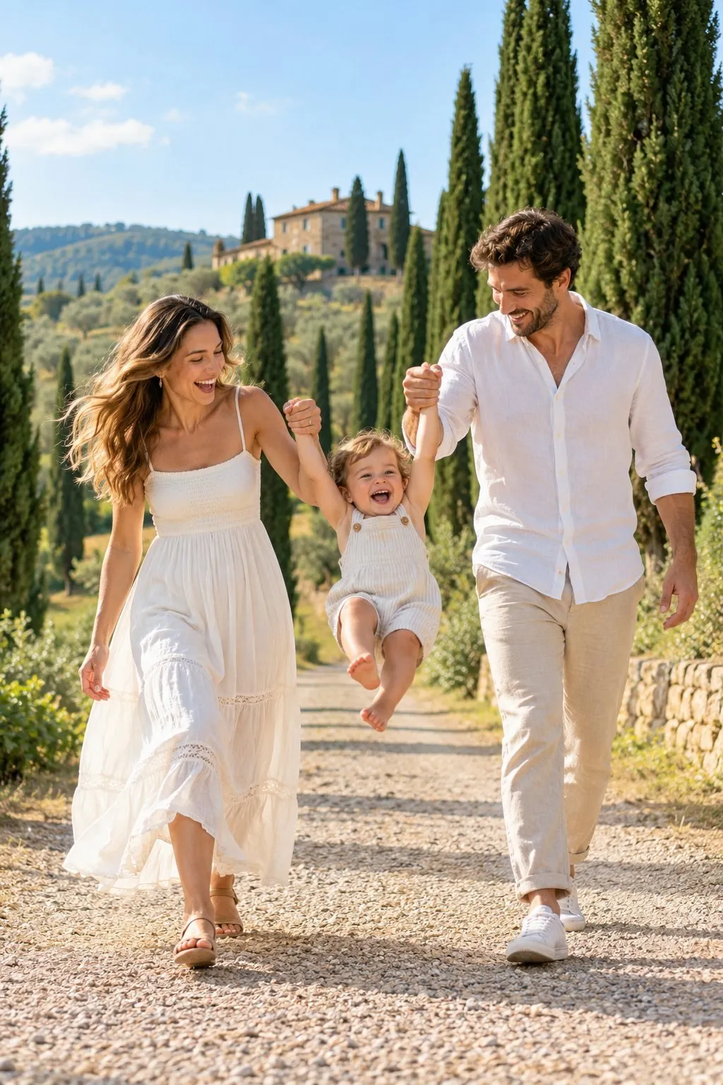 Ritratto di famiglia con la madre, il padre e il bambino immaginato dall'IA